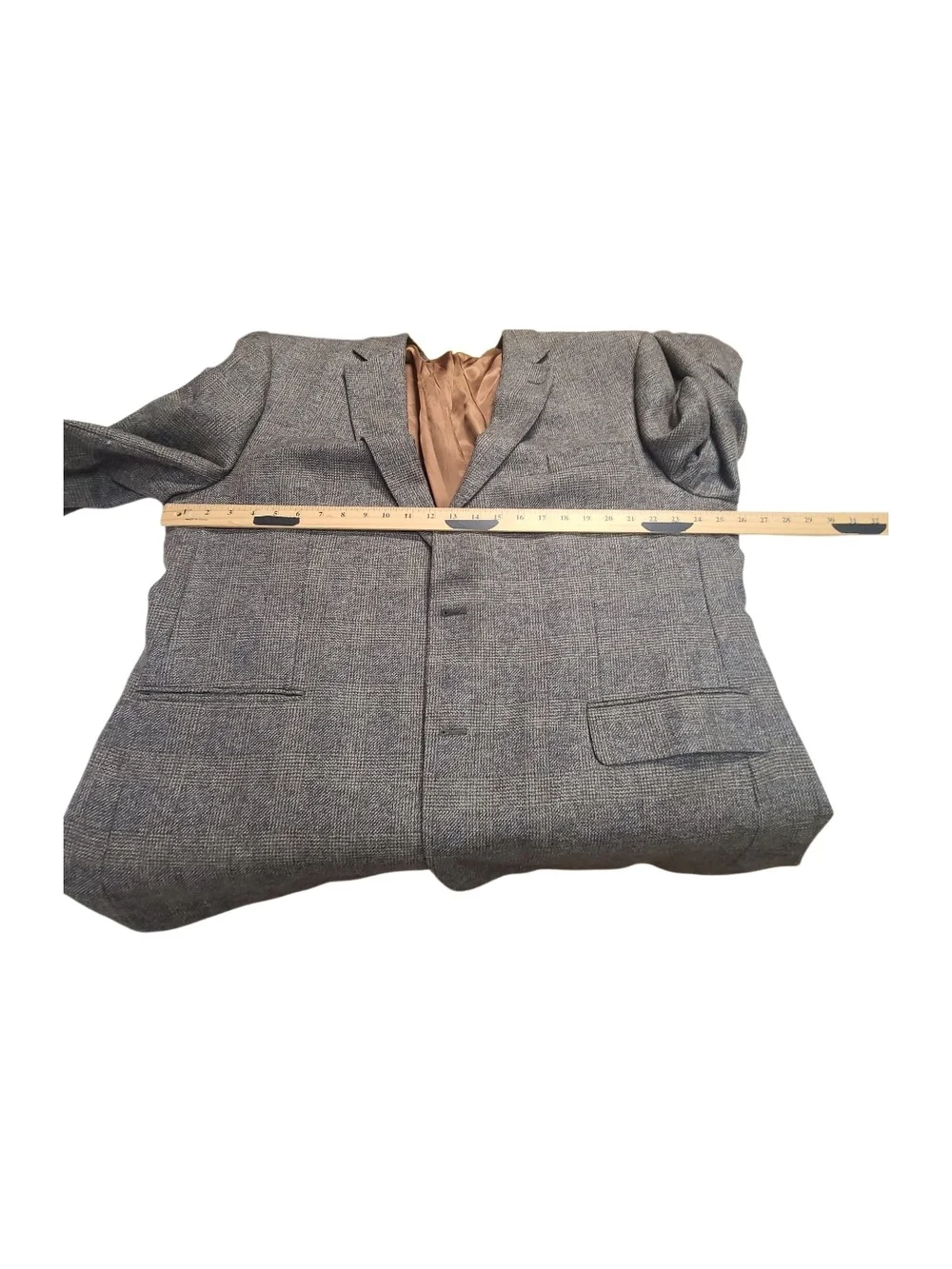 Jos. A. Bank 100% Wool Taupe Charcoal Plaid Sport Coat Size 50R
